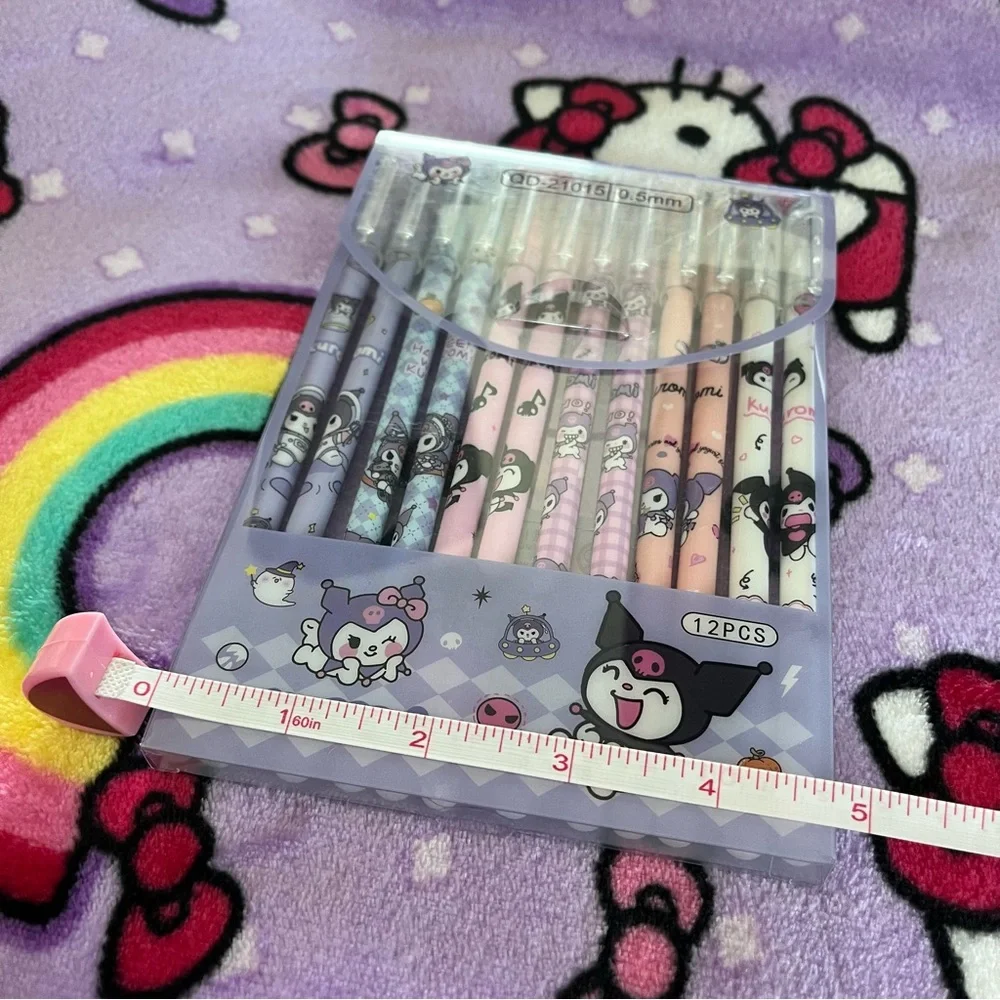 Set of 12 Kuromi Black Ink Pens in a Plastic Carrying Case